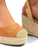 Mel Wrap Espadrille Wedge Sandals in Light Tan - trendy women's footwear