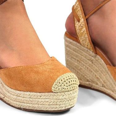 Mel Wrap Espadrille Wedge Sandals in Light Tan - trendy women's footwear