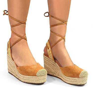 Mel Wrap Espadrille Wedge Sandals in Light Tan - comfortable summer shoes for women