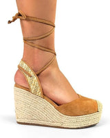 Mel Wrap Espadrille Wedge Sandals in Light Tan for women - stylish shoes by Palazzo Couture