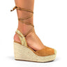 Mel Wrap Espadrille Wedge Sandals in Light Tan for women - stylish shoes by Palazzo Couture