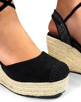 Mel Wrap Wedge -Black - trendy women's footwear