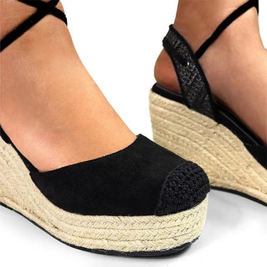 Mel Wrap Wedge -Black - trendy women's footwear