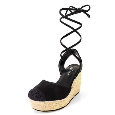 Mel Wrap Wedge -Black - comfortable summer shoes for women