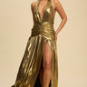 Melania Metallic Halter Maxi Dress - Gold - Palazzo Couture Online