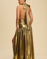 Melania Metallic Halter Maxi Dress - Gold - Palazzo Couture Online