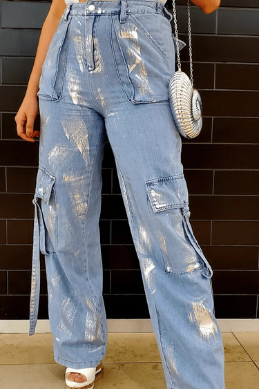 Memphis Girl Wide Leg Jeans with Elastic High Waist close up of high waist fabric and construction detail
