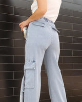 Memphis Girl Wide Leg Jeans with Elastic High Waist showing waistband and high waist design details