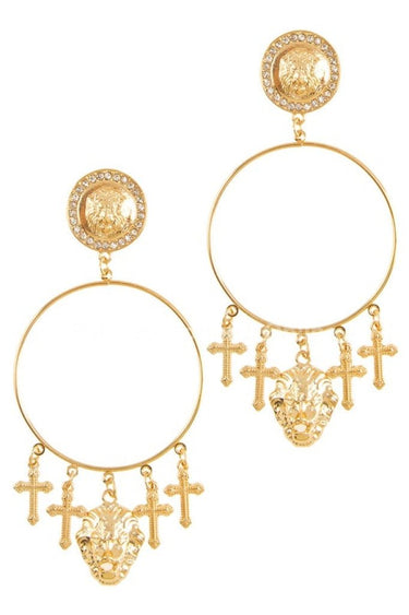 Metal Dangling Round Cross Earring - Palazzo Couture Online