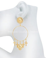 Metal Dangling Round Cross Earring - Palazzo Couture Online