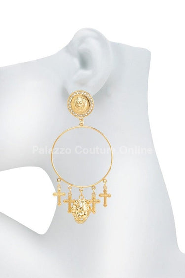 Metal Dangling Round Cross Earring - Palazzo Couture Online