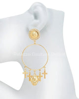 Metal Dangling Round Cross Earring - trendy women's jewelry