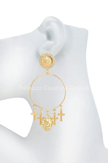 Metal Dangling Round Cross Earring - trendy women's jewelry
