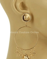 Metal Dangling Round Cross Earring - women's statement jewelry