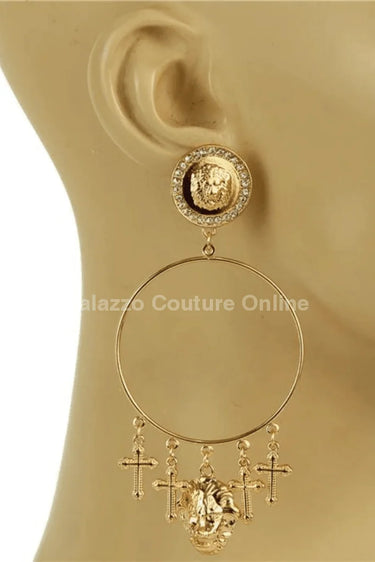 Metal Dangling Round Cross Earring - women's statement jewelry