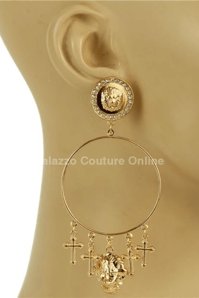 Metal Dangling Round Cross Earring One Size / Gold Earrings