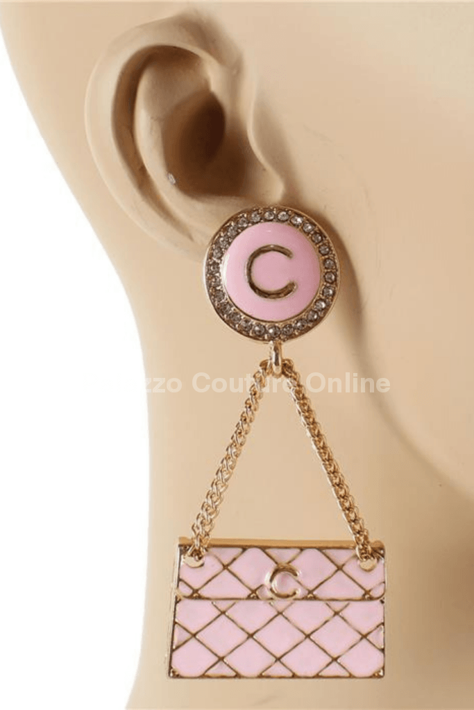 Metal Long Hand Bag Earring One Size / Pink Earrings