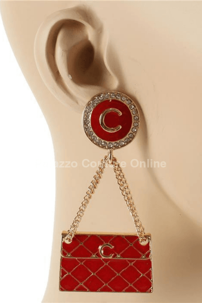 Metal Long Hand Bag Earring One Size / Red Earrings