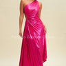 Metallic Cutout Pleated Maxi Dress (Fushsia) - Palazzo Couture Online