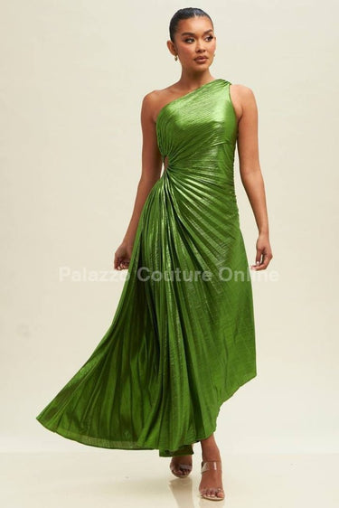 Metallic Cutout Pleated Maxi Dress (Moss) - Palazzo Couture Online