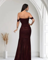 Women's Merlot maxi dress metallic style back view
