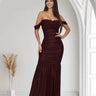 Metallic Gold Foil On Ruched Mesh Maxi Dress - Merlot close up detail of metallic design and fabric