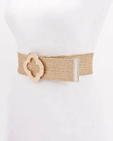 Metallic gold wide stretch belt with clover clasp - statement waist belt for women