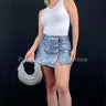 Galactic Gleam Denim Skort - Metallic Ice Blue - front view