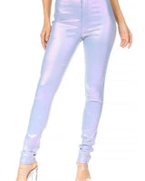 Expensive Views Metallic Lavender Pants in Light Blue Shine - front view