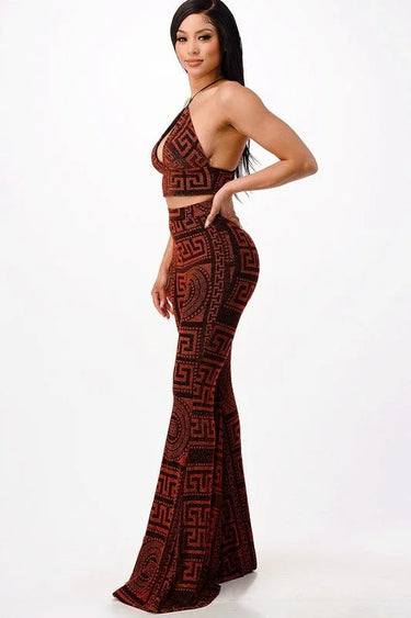 Women's  pant set metallic style back view
