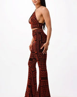 Metallic pant set Bralette with Stretch Fit side view showing pants silhouette and fit