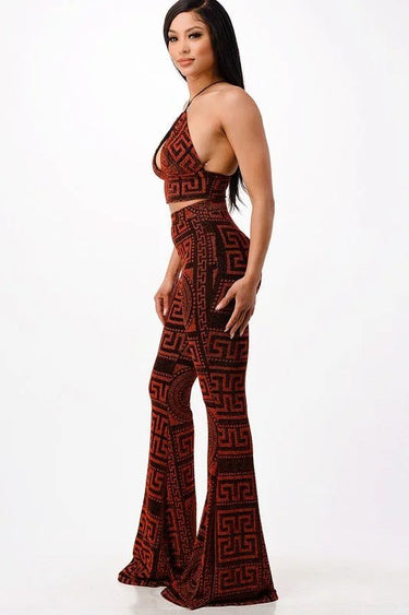 Metallic pant set Bralette with Stretch Fit side view showing pants silhouette and fit