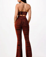 Elegant  metallic two piece pant set styled for going out