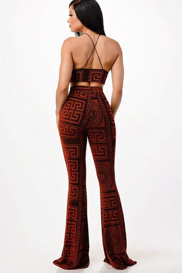 Elegant  metallic two piece pant set styled for going out