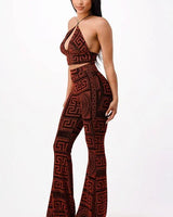 Metallic pant set Bralette with Stretch Fit close up of metallic top design and fabric detail