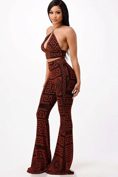 Metallic pant set Bralette with Stretch Fit close up of metallic top design and fabric detail