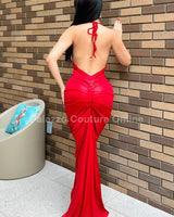 Luxe Draped Evening Gown Dress (Red) - view 2
