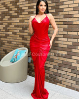 Luxe Draped Evening Gown Dress (Red) - front view
