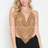 Metallic Rhinestone Backless Cowl Crop Top (Bronze/Gold) One Size / Bronze/Gold