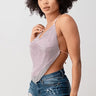 Metallic Rhinestone Backless Cowl Pink Silver Crop Top for women - crop top by Palazzo Couture