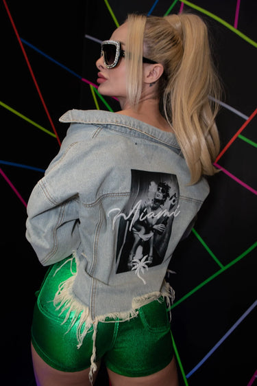 Miami Lifestyle Crop Jacket (Blue Denim) - chic outerwear by Palazzo Couture