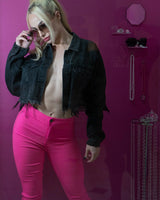 Miami Nights Crop Denim Jacket – Black - chic outerwear by Palazzo Couture