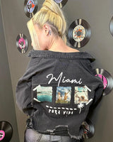 Miami Pura Vida Crop Jacket (Black Denim) - bold fashion outerwear