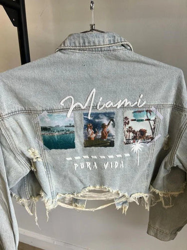 Miami Pura Vida Crop Jacket (Blue Denim) - trendy layering piece for women