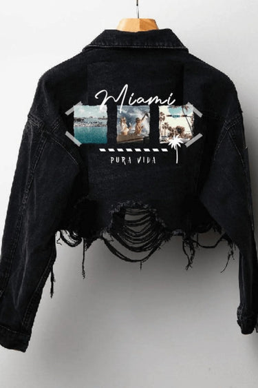 Miami Pura Vida Crop Jacket (Black Denim) - women's fashion jacket