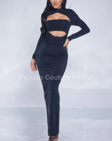 Midnight Allure Maxi Dress (Black) front view showing full-length maxi silhouette