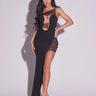 Midnight Allure Mesh Maxi Dress - Black front view showing full-length maxi silhouette