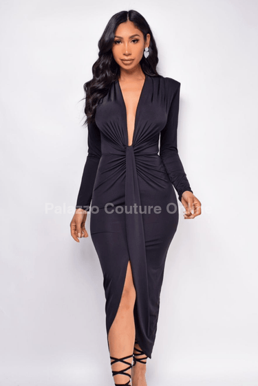 Midnight Allure Plunge Maxi Dress - Palazzo Couture Online