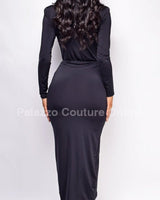 Midnight Allure Plunge Maxi Dress - Palazzo Couture Online
