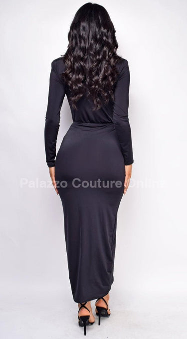 Midnight Allure Plunge Maxi Dress - Palazzo Couture Online